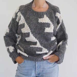 Vintage Jean For Joseph Lebon Gray Cream Abstract Wool Chunky Knit Sweater S